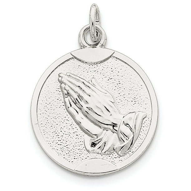 Sterling Silver Rhodium-plated Praying Hands Disc Charm 